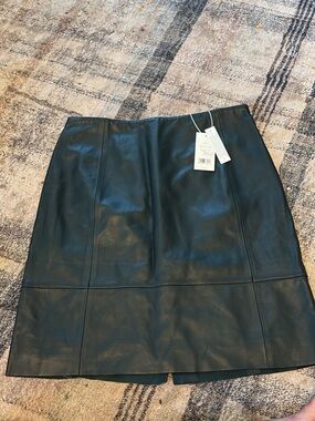 Vince Dark Green 100% Real Leather Pencil Skirt